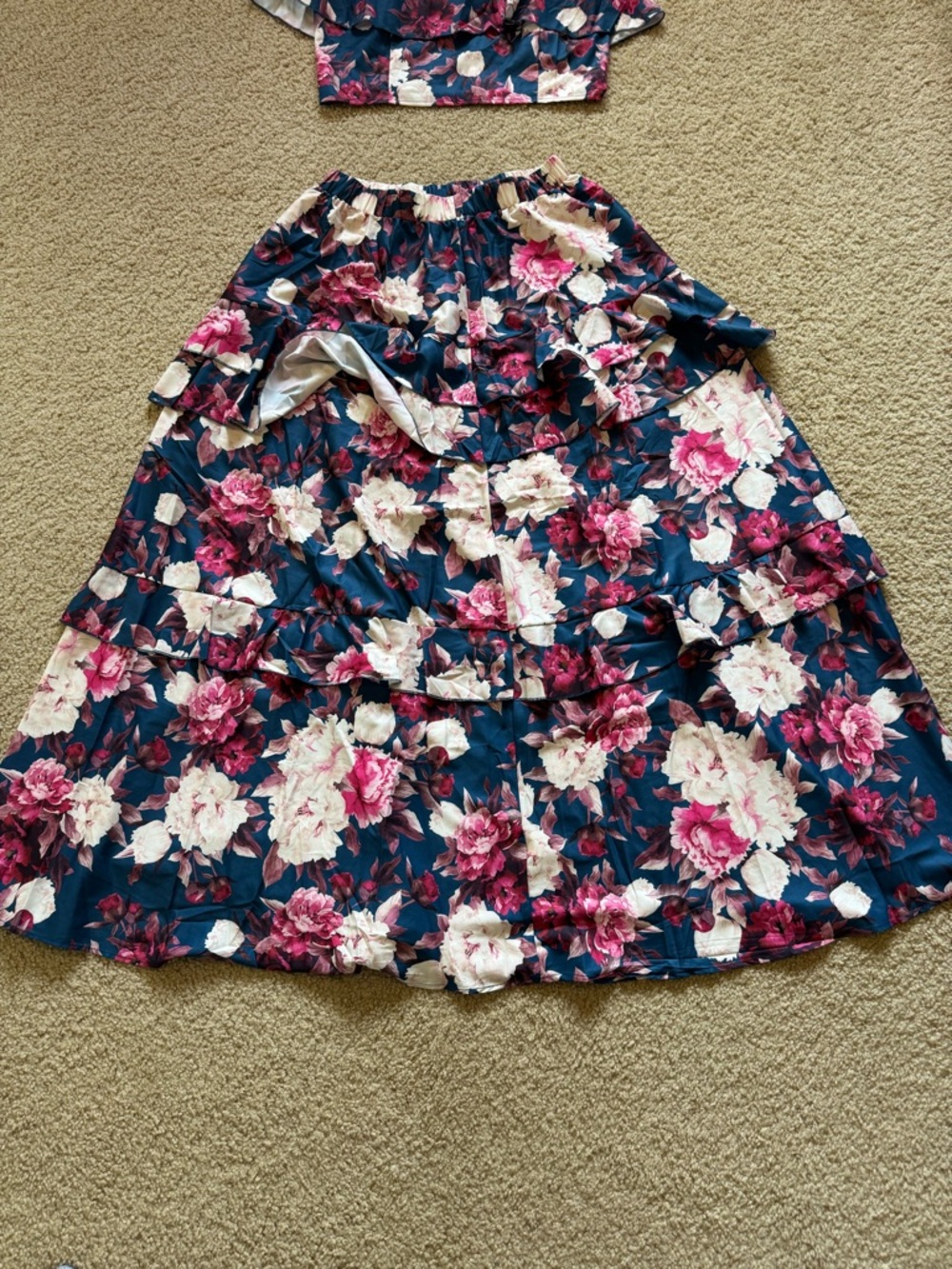 Floral Maxi Dress Tiered Sleeveless Romantic Summer Garden Party L - Picture 3 of 8